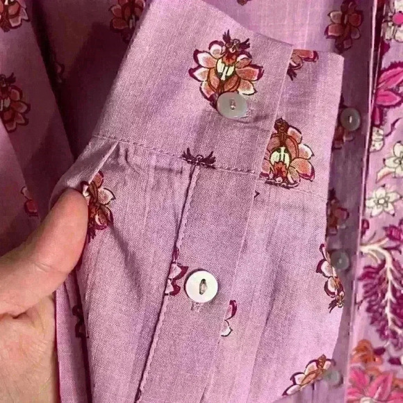 Knox Rose Size Xs Floral Button Down Shirt Blouse Linen Blend 70s Vibe - Picture 4 of 8